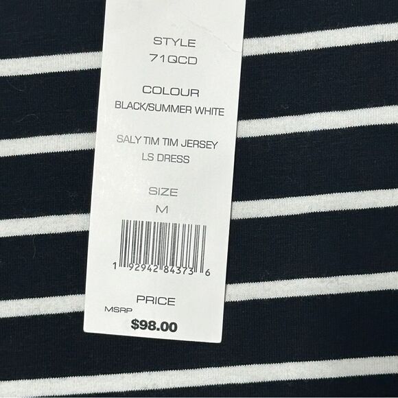 French Connection Womens Dress Size M Black White Long‎ Sleeve Stripes NWT - Picture 7 of 9